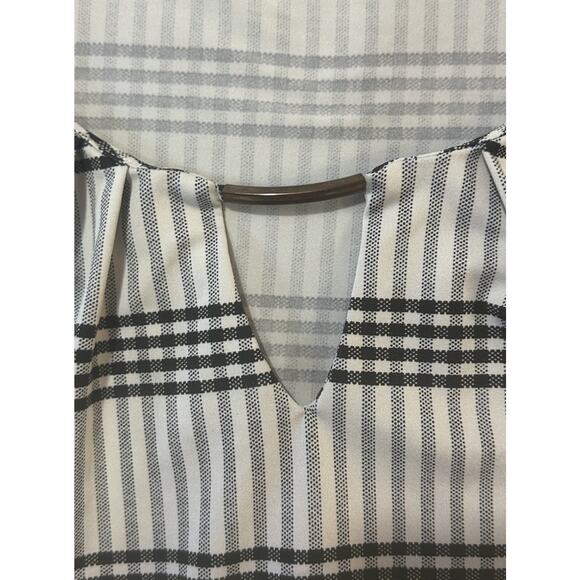 Notations Women’s XL Striped Plaid Bar Neck Top Short Sleeve Stretch Blouse - Picture 3 of 7